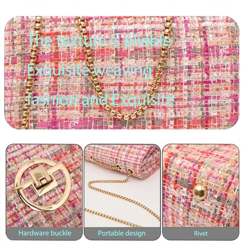 Image of Women Tweed Small Shoulder Bag Handbag and Purse Fashion Ladies Chain Quilted Crossbody Bag Evening Bag Clutch