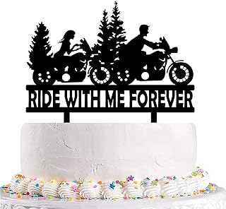 Funny Motorcycle Wedding Cake Topper - Ride with Me Forever Cake Topper - Mr & Mrs Romantic Cake Topper For Bridal Shower Engagement Wedding Anniversary Party Decor