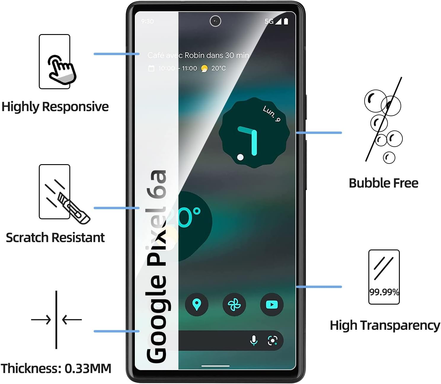 NEW'C [3 Pack] Designed for Google Pixel 6a (6.1") Screen Protector Tempered Glass, Case Friendly Ultra Resistant