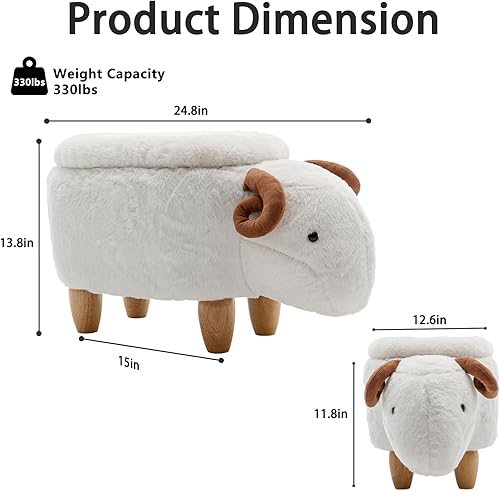 Miniatura 3 de Reposapiés otomano de animales de felpa, decoración adorable y funcional para sala de estar, guardería y dormitorio (edición de alpaca)