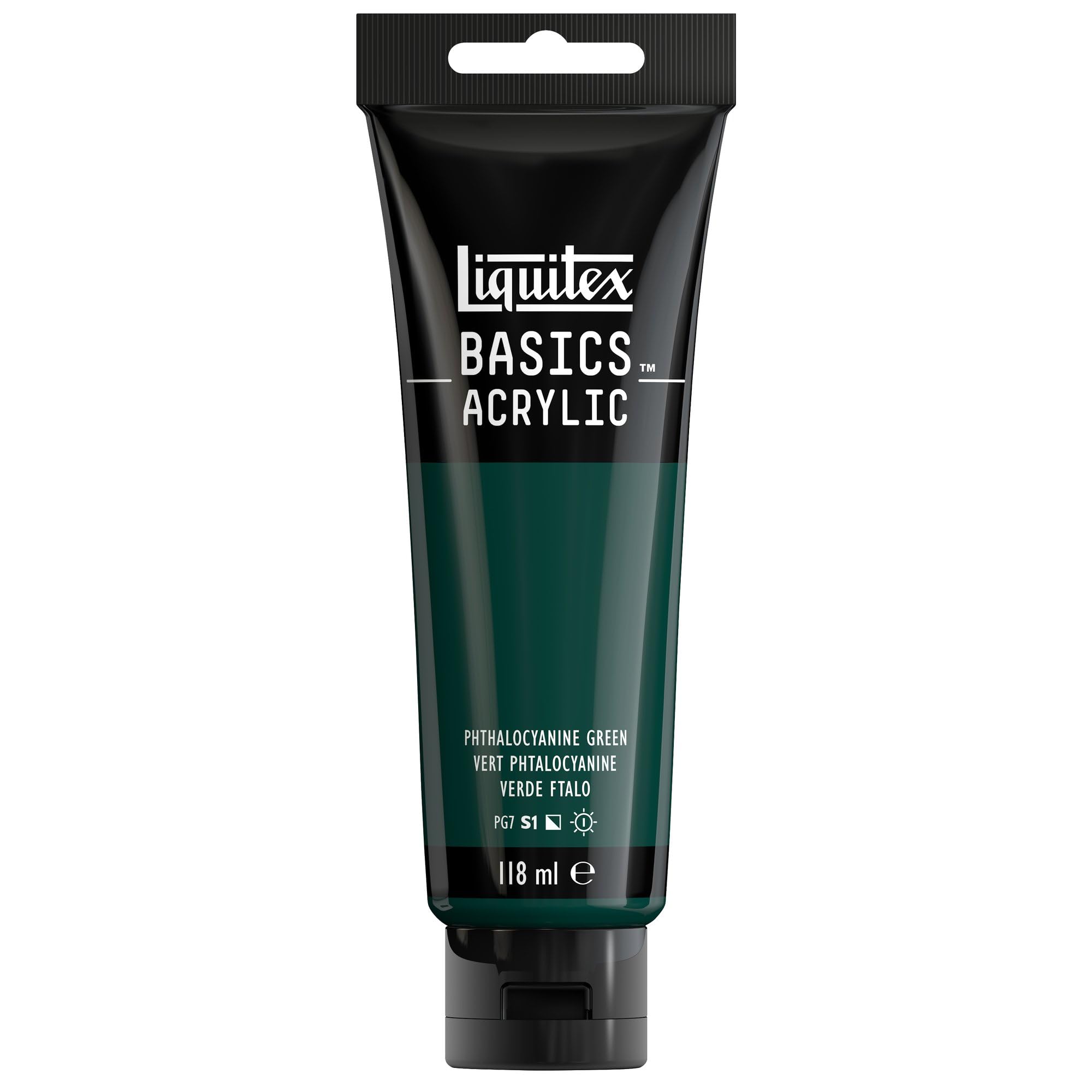 Liquitex 8870026 Basics - Acrylfarbe, monopigmentierte Künstlerpigmente, lichtecht, mittlere Viskosität, Archivqualität, seidenglänzender Finish, 118ml Tube - Phthalozyaningrün