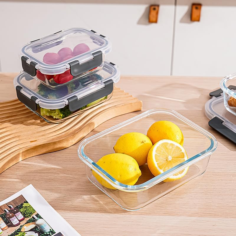 Miniatura 6 de 3 loncheras de vidrio selladas con tapa, recipiente de almacenamiento de alimentos de vidrio, lonchera de vidrio sellado, se puede colocar en