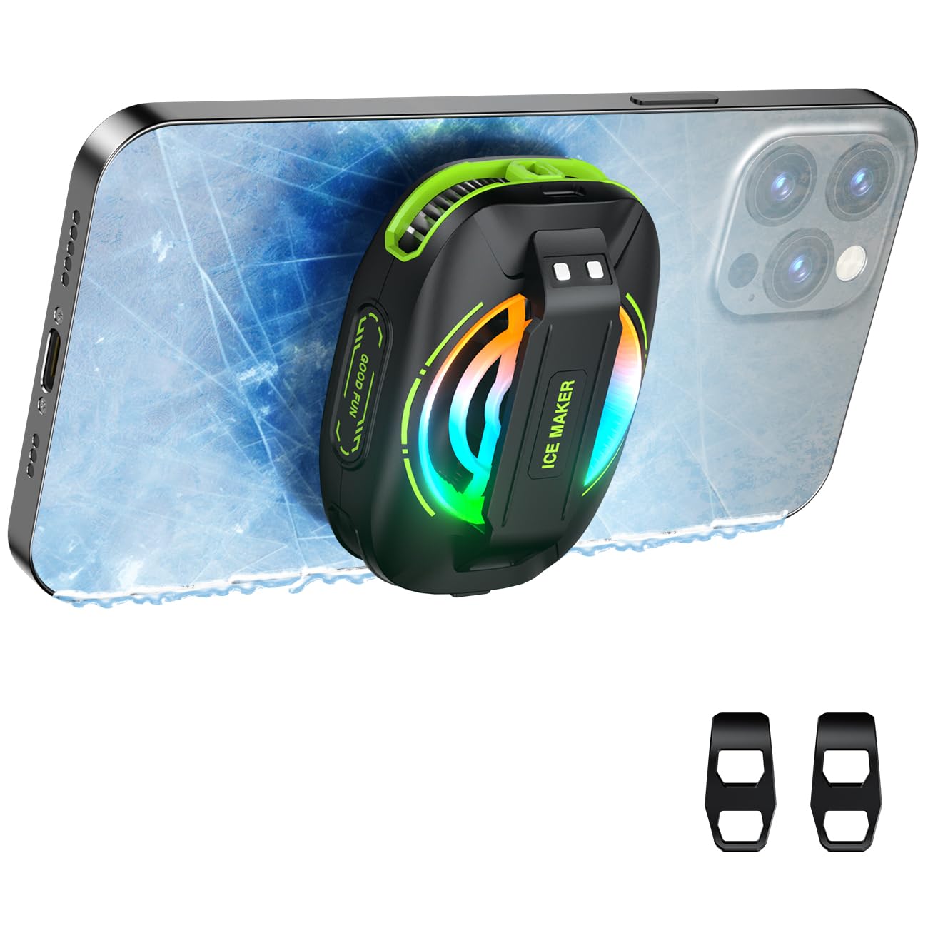 Basics Refroidisseur magnétique pour téléphone, Ventilateur de Refroidissement USB à Faible Bruit avec contrôle Intelligent de la température, lumière RVB, Anneau magnétique et Clip (Green)