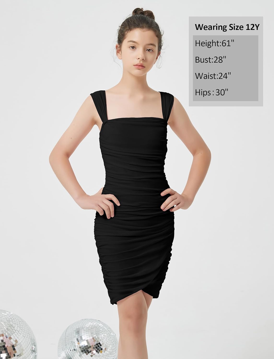 EXARUS Girls Dance Dress with Built in Bra Teen Ruched Bodycon Mesh Front Wrap Hem Tween Easter Party Tight Mini Dresses - Image 6