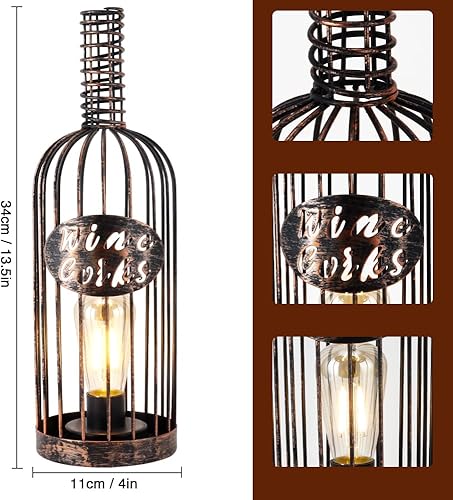 Miniatura 3 de JHY DESIGN Lámpara de mesa decorativa que funciona con pilas, 13.5 pulgadas de alto, inalámbrica, de metal, botella de corcho de vino, con