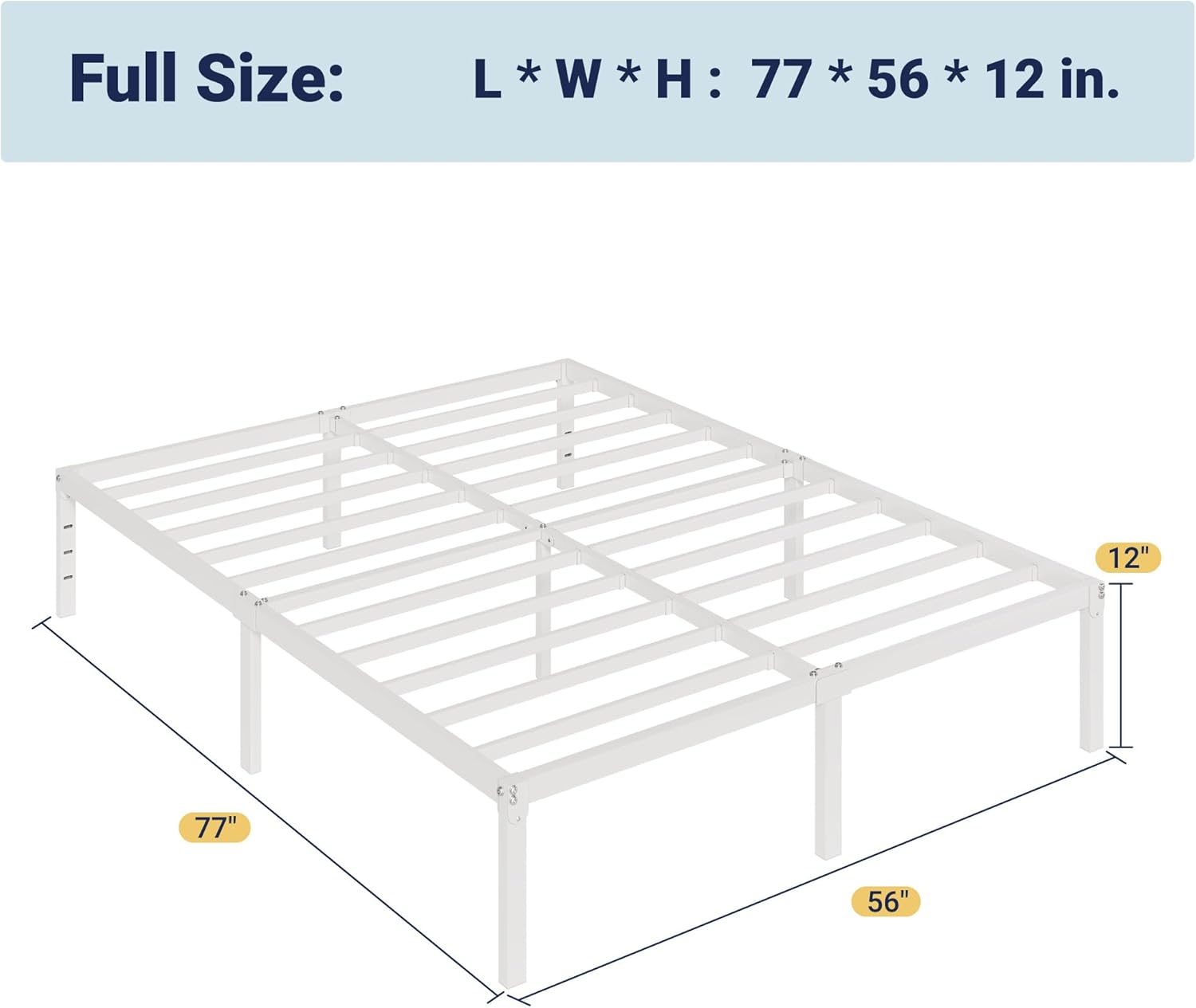 Allewie Full Size Bed Frame, 12 Inch Metal Platform Beds with Storage Space, No Box Spring Required and Easy Assembly, White