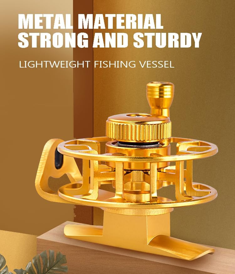 Miniatura 8 de Carrete de pesca horizontal de invierno, todo de metal, 1.7 oz (49 g), ligero, 2.05 pulgadas (2.047 in), mano izquierdaderecha, mini rueda para