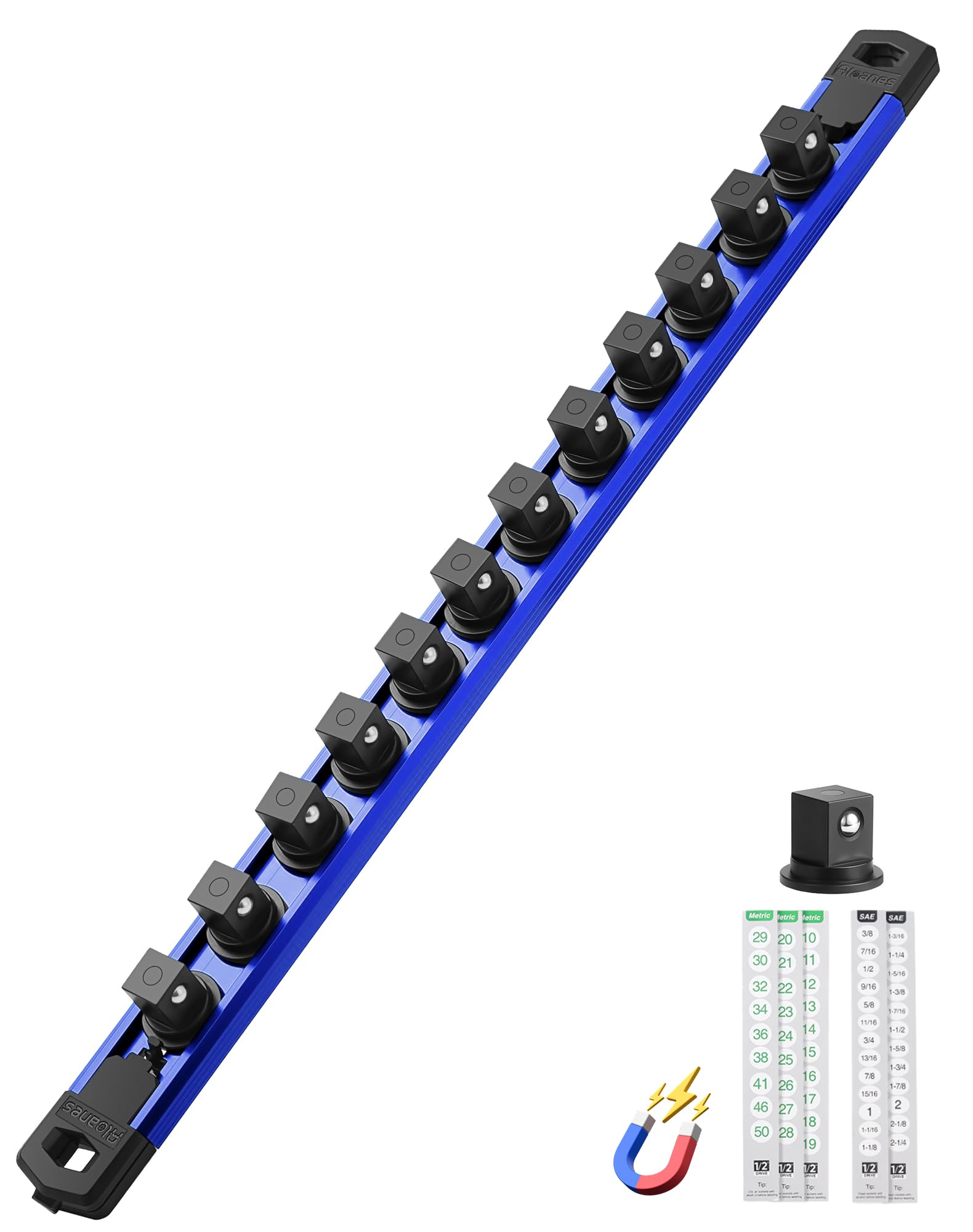 ALOANES Magnetic Socket Organizer, 1/2" Rail 12 Clips (Blue, 1PC)
