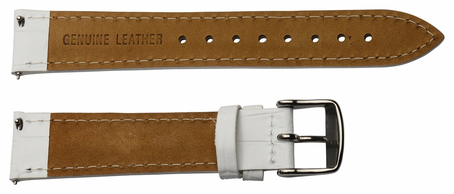 Clockwork Synergy - 2 Piece Ss Leather Classic Croco Grain Interchangeable Replacement Watch Band Strap 12mm - Solid White - Men Women