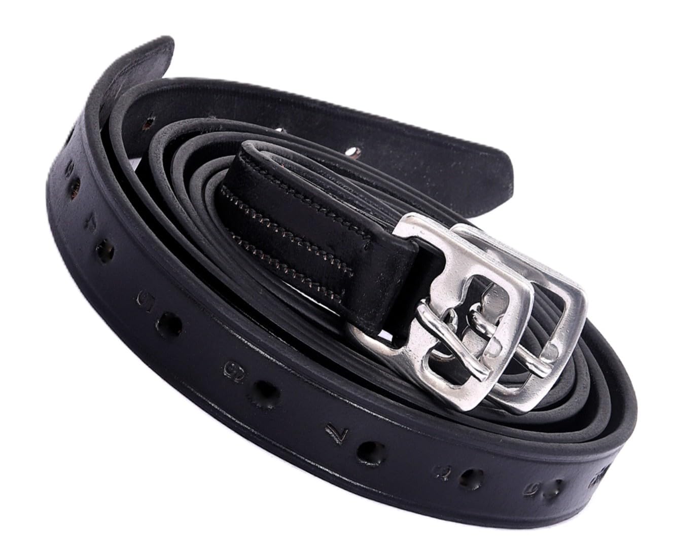 Leather Horse Stirrup Leathers with Stainless Steel Buckle Heavy Duty Non Stretch Straps for Saddles Black Color Full 60 Cob 54 Pony 48 Inches Sizes (Full (60"))