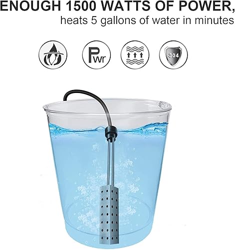Miniatura 7 de Calentador de agua de inmersión, calentador de agua sumergible de acero inoxidable 304, calentadores de piscina para hervir agua de baño para