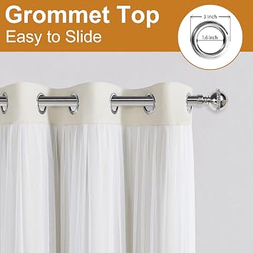 DWCN Ivory Blackout Curtains with Sheer Overlay with Tiebacks 84 Inch Long
