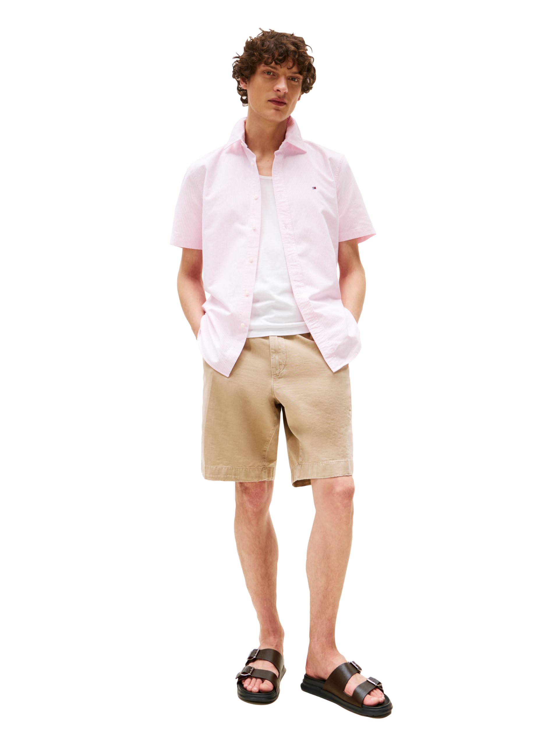 Tommy Hilfiger Adaptive Short Sleeve Oxford Shirts In Regular Fit, Men's Button Down Shirts Camisas Oxford de Manga Corta en Ajuste Regular, Camisas con Botones para Hombre Hombre