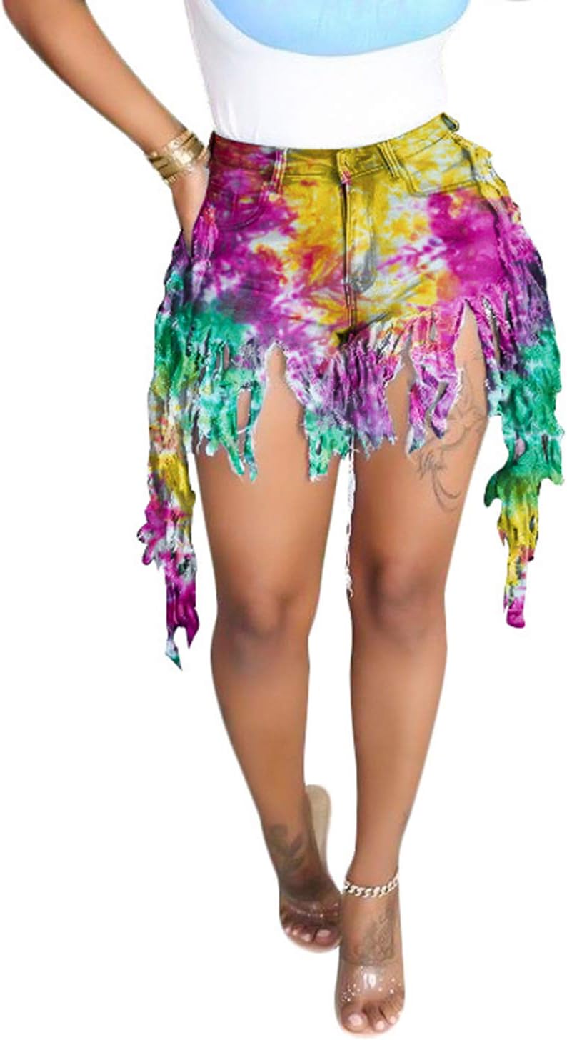 SIAEAMRG Jean Shorts for Women Juniors, Summer High Waisted Stretchy Frayed Raw Hem Tassels Denim Shorts