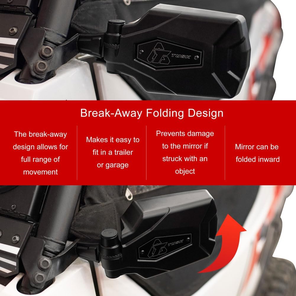 Tusk Pivot Folding UTV Mirror Kit w/A-pillar Mounts Compatible with Polaris RZR XP/XP4 1000 2014-2023/RZR XP Turbo/Turbo 4 2016-2021/RZR 900 Trail2015-2025