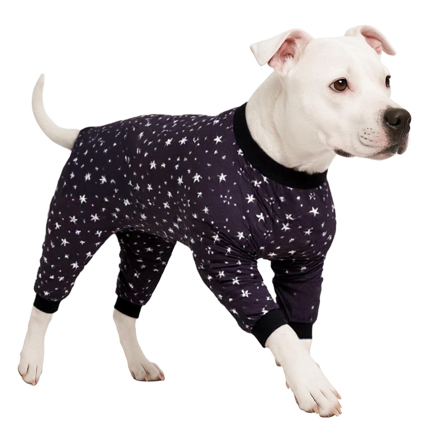 LovinPet Pitbull Dog Clothes, Pitbull Bodysuit, Lucky Stars, Black, L