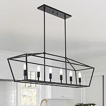 Black 6-Light Linear Chandelier, Adjustable Farmhouse Kitchen Dining Lamp