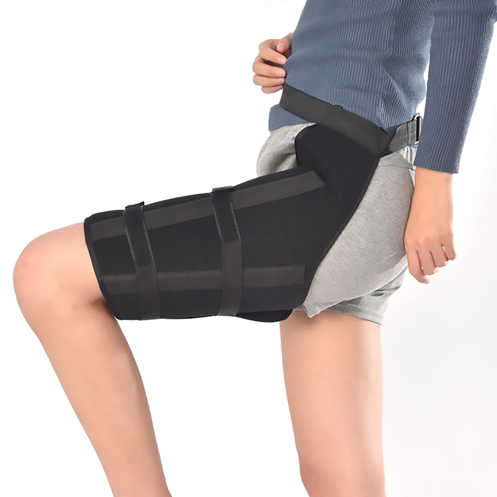 HAILM Envoltura Compresión Muslo, con Soporte Aleación Aluminio, Hip Brace para Aliviar Dolor Ciática, Adapta Hombres y Mujeres, Pierna Izquierda o Derecha,S
