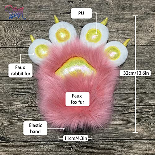 Furryvalley Fursuit Paws Furry Partial Cosplay Fluffy Claw Gloves Costume Lion Bear Props For Kids Adults (Pink) #TOP1