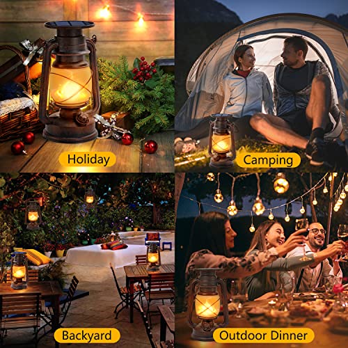 Fortand Vintage Solar Laterne, 2 Stück Solarlaterne für Draußen Hängende Gartenleuchten Retro Design Sturmleuchte Wasserdicht LED Solarleuchte mit Flammen Effekt LED Laternen für Außen – Bild 6