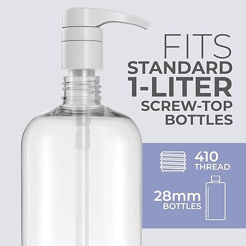 Miniatura 8 de 2 tapas de repuesto universales blancas para bombas de mano dispensador de champú y acondicionador con tubo extra grande se adapta a recipientes de