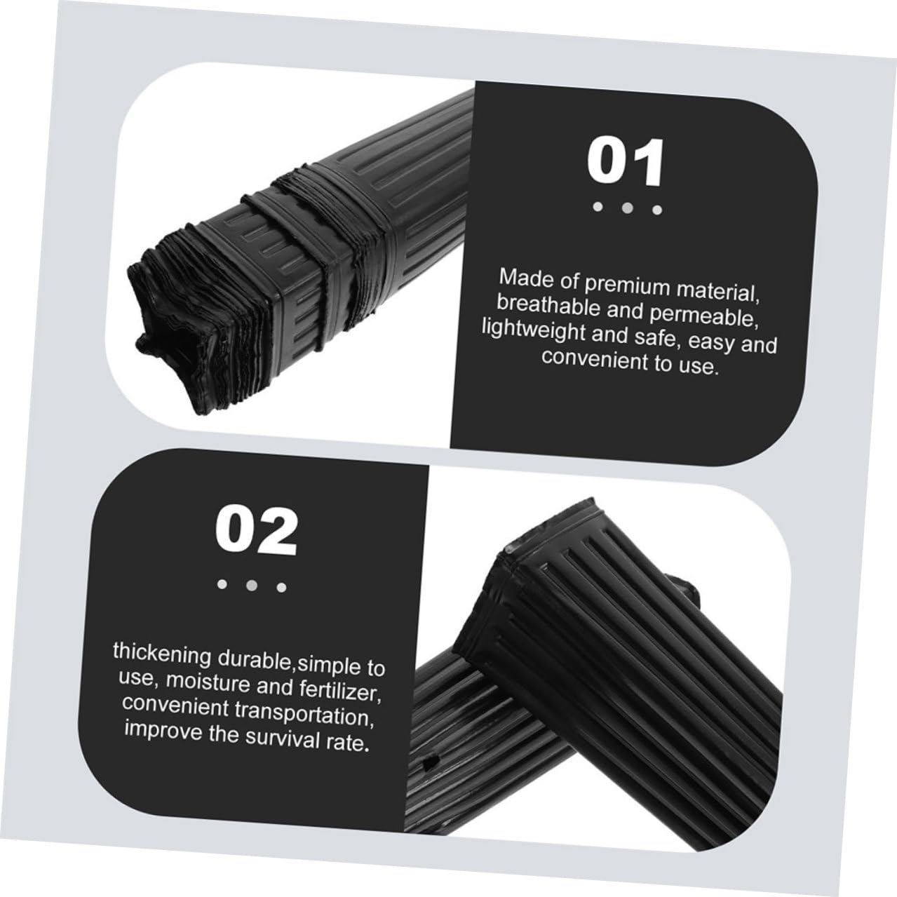 Luxshiny 60 Godets de Semis en Plastique Noir PP Épais pour Protection des Racines, Multi-usages, Pots Pépinière Profonds pour Plants et Fruits, Lot de 60 Pièces