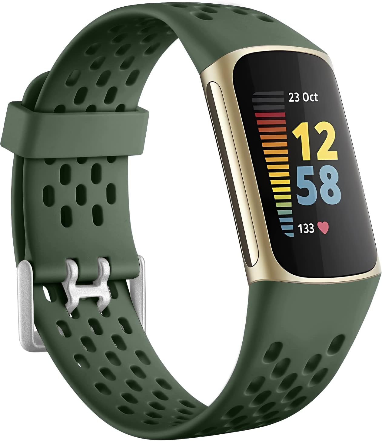 Getino Compatible with Fitbit Charge 5 Bands/Charge 6 Bands Women Men, Soft Comfortable Breathable Replacement Strap Adjustable Sport Wristbands for Fitbit Charge 5/ Charge 6 Accessories, Dark Green