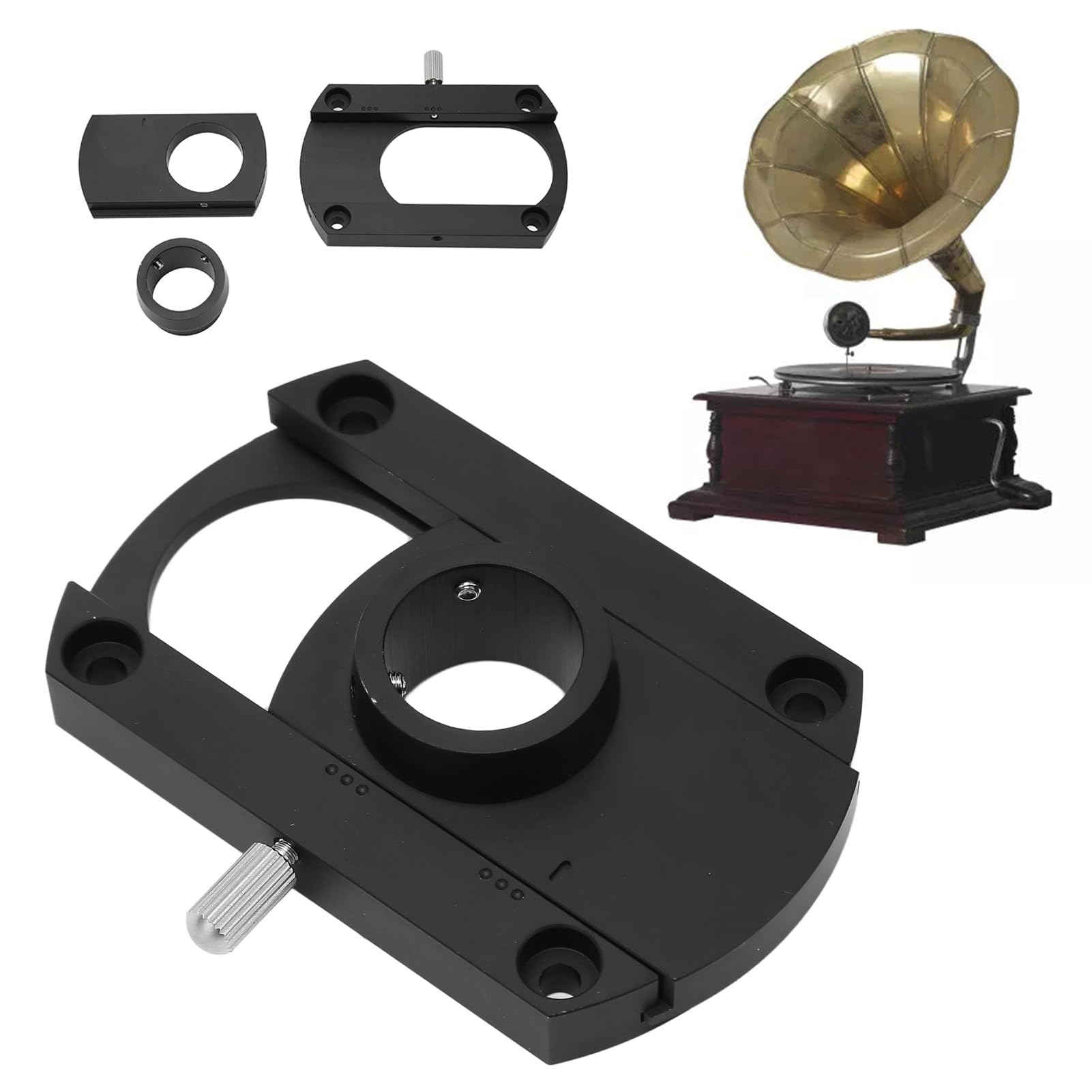 Acouto Braccio di Conversione HiFi per Fonografo Foro Interno da 20 Mm Base del Braccio di Ricambio per Giradischi Fori Interni da 80 Mm a i di Conversione per Fonografo di HiFi per Phono in Metallo