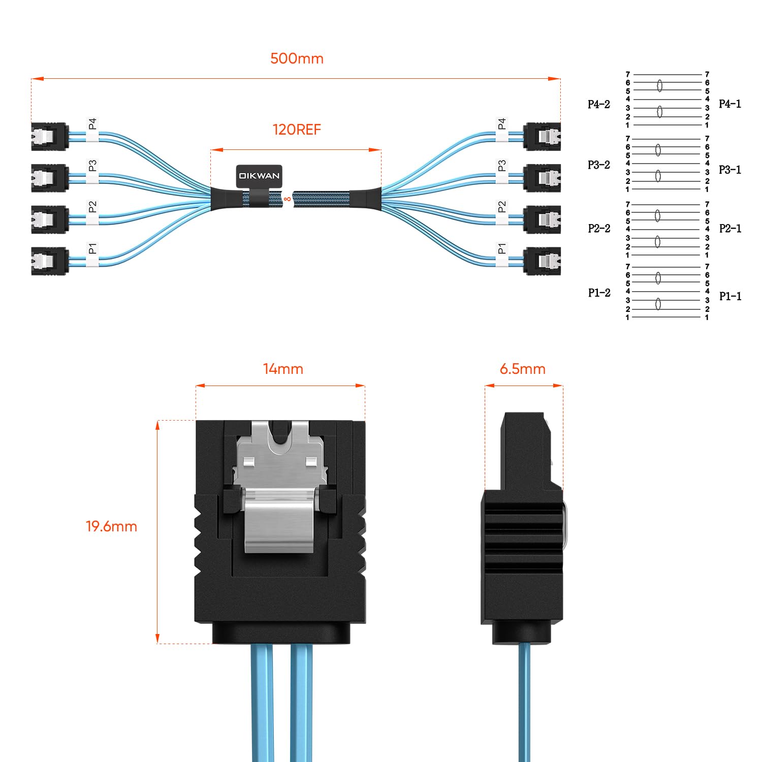 Cavo SATA-III, set da 4 cavi SATA da 6 Gb/s, cavo SATA flessibile a 7 pin, cavo dati SATA dritto di ricambio per Bitcoin Computer-Server, unità CD DVD Drives Raid HDD-SSD, cavo dati (1,6 FT)