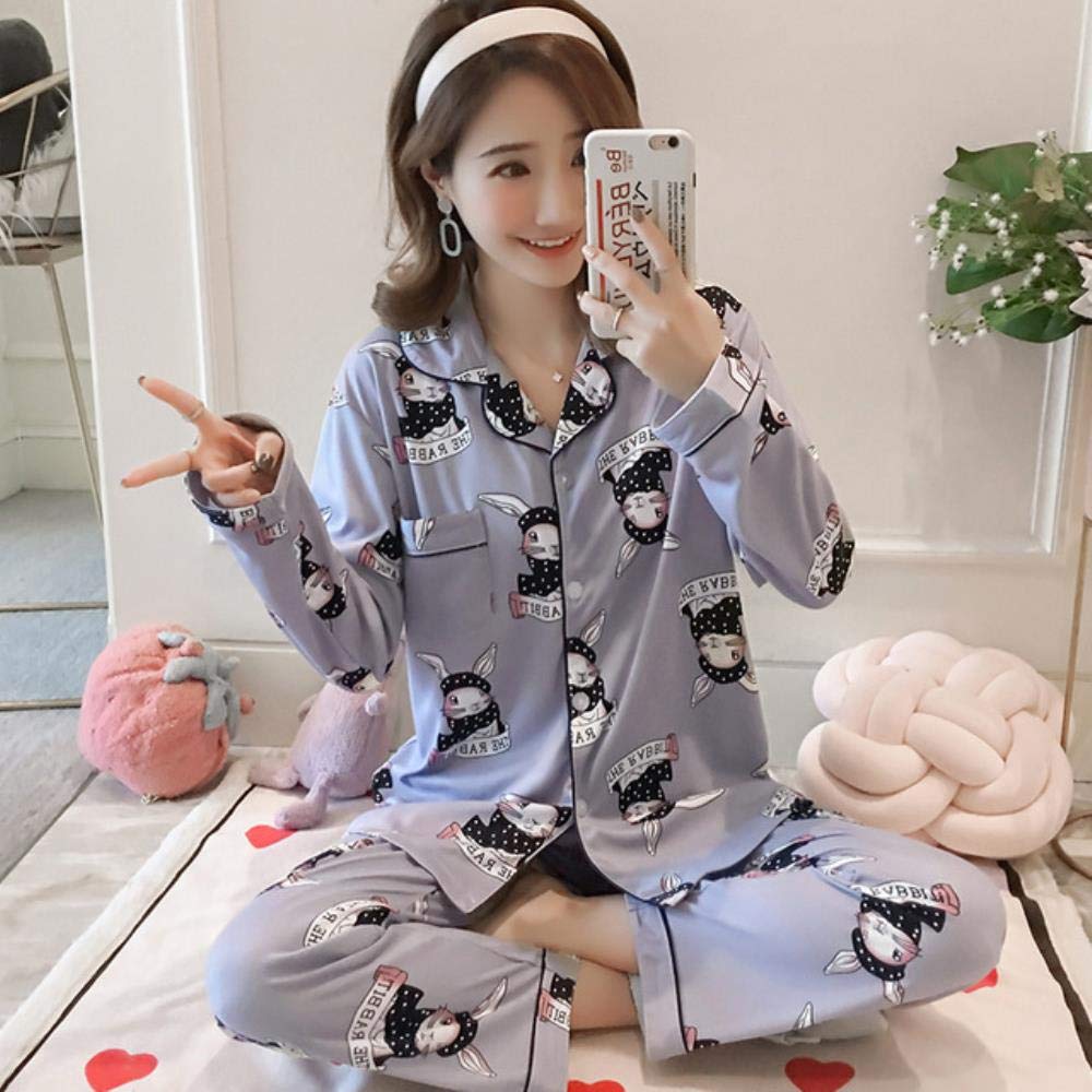 PJC Women's Pajamas Set Autumn Winter Women's Pajamas Long Sleeve Print Women's Pajamas Set Pajamas