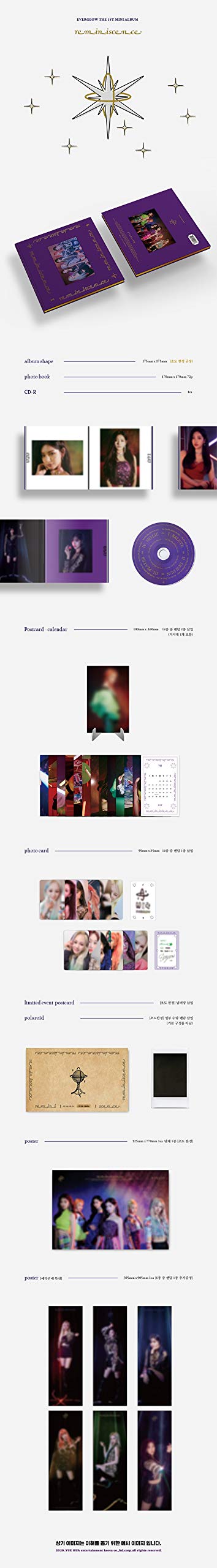EverGlow 'Reminiscence' 1st Mini Album CD+72p PhotoBook+2p Postcard-Calendar with 1ea Holder+1p PhotoCard+Message PhotoCard Set+Tracking Kpop Seaeled