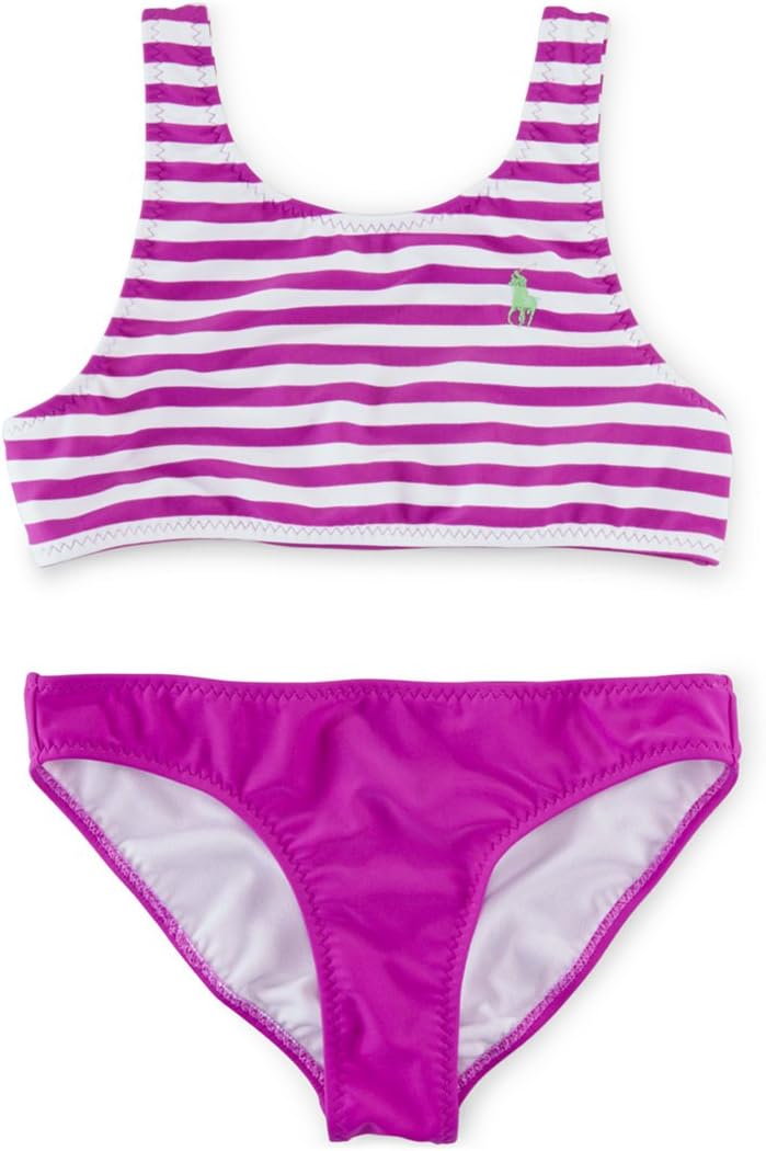 Traje de baño con conjunto de bikini con parte superior a rayas y parte inferior sólida para niñas grandes 16 Multi