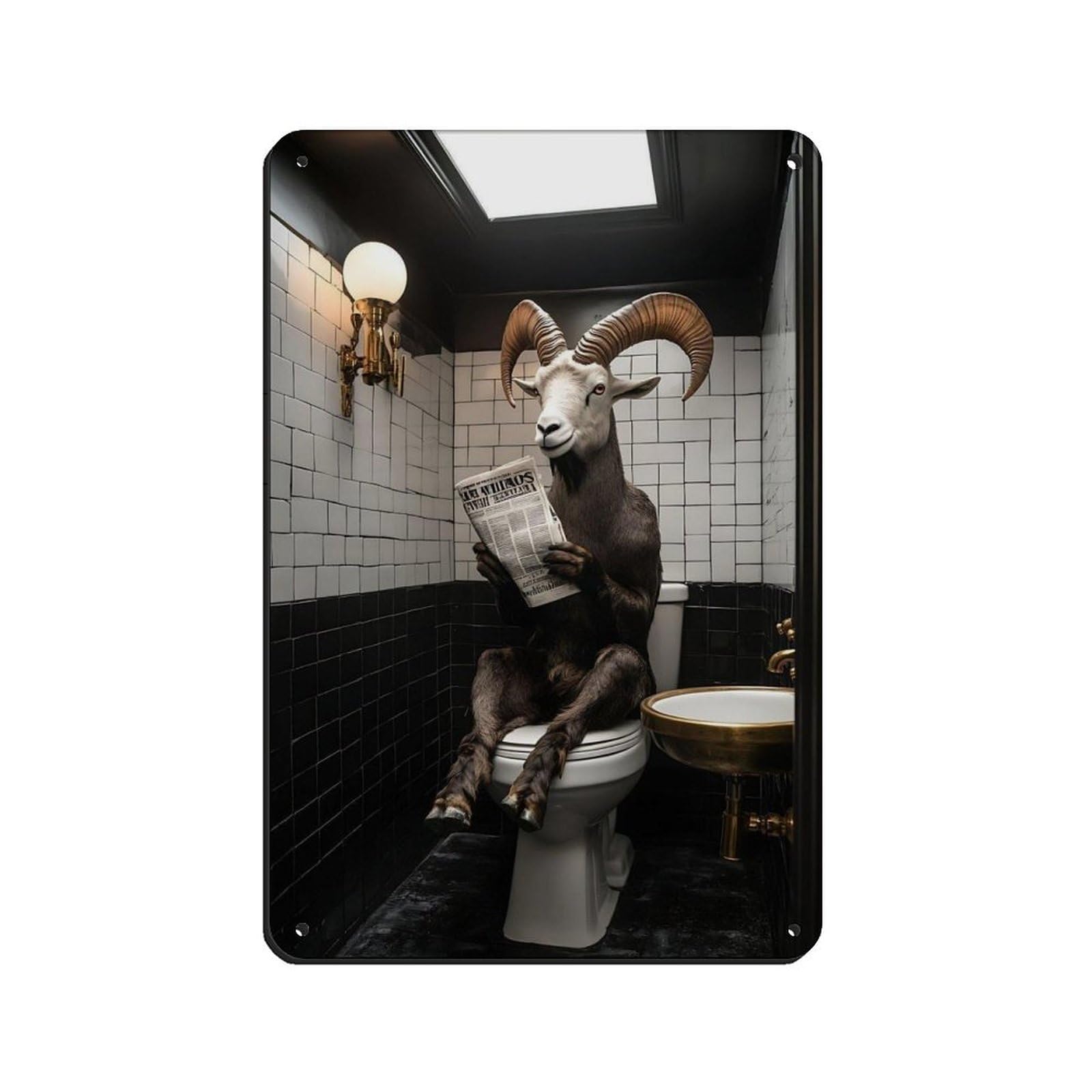 Unique Goat Reading Newspaper Art Retro Poster Metal Tin Sign Chic Art Retro Iron Painting Bar People Cave Cafe Family Garage Poster Wall Decoration 8x12inch(20x30cm)
