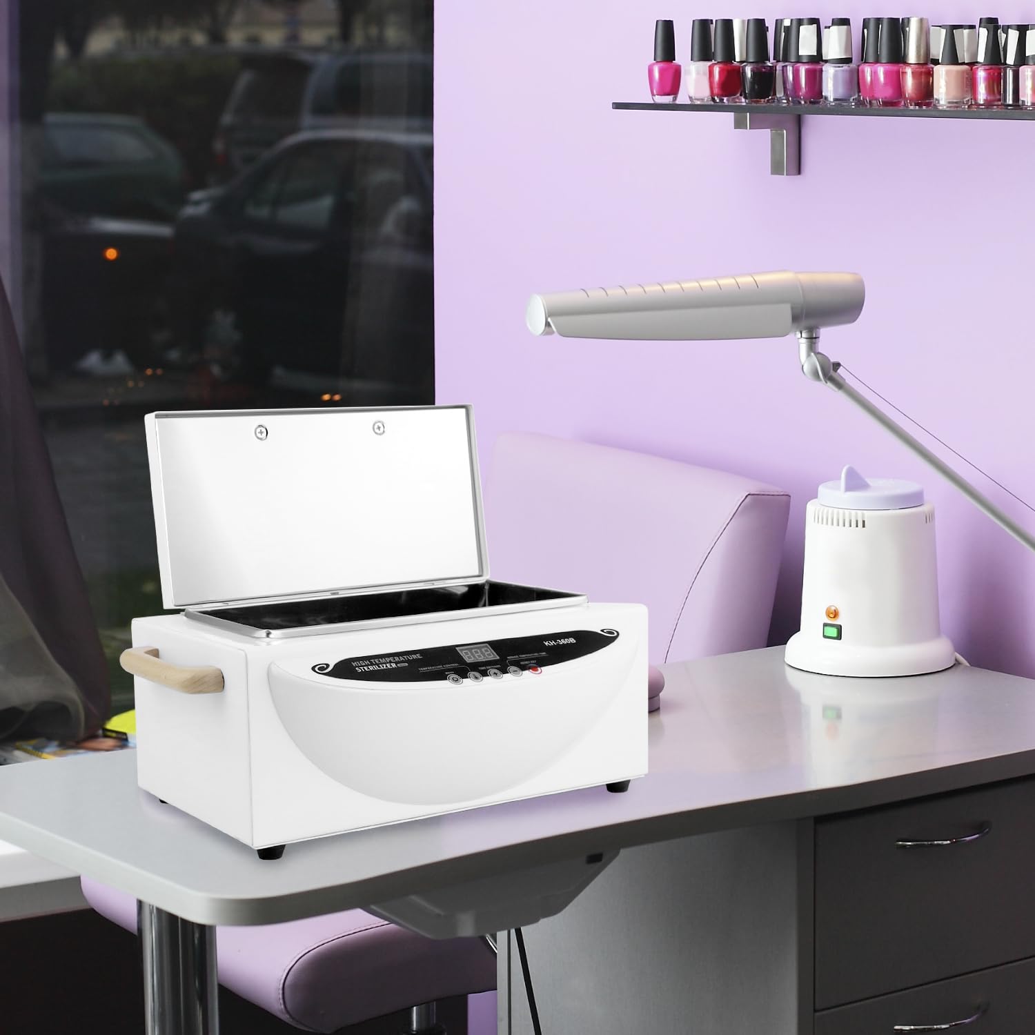 QWORK® Desinfección esterilizadora de aire caliente 500W, para salón de uñas, peluquería, temperatura máxima 250°