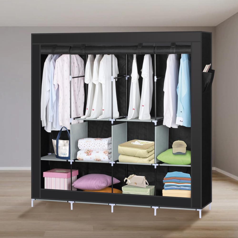 Armario Plegable, Armario de Ropa, Armario Organizador, Armario de Tela Portátil con 10 Compartimentos, Gran Capacidad, Ideal para Hogar u Oficina, 167 x 45 x 170 cm