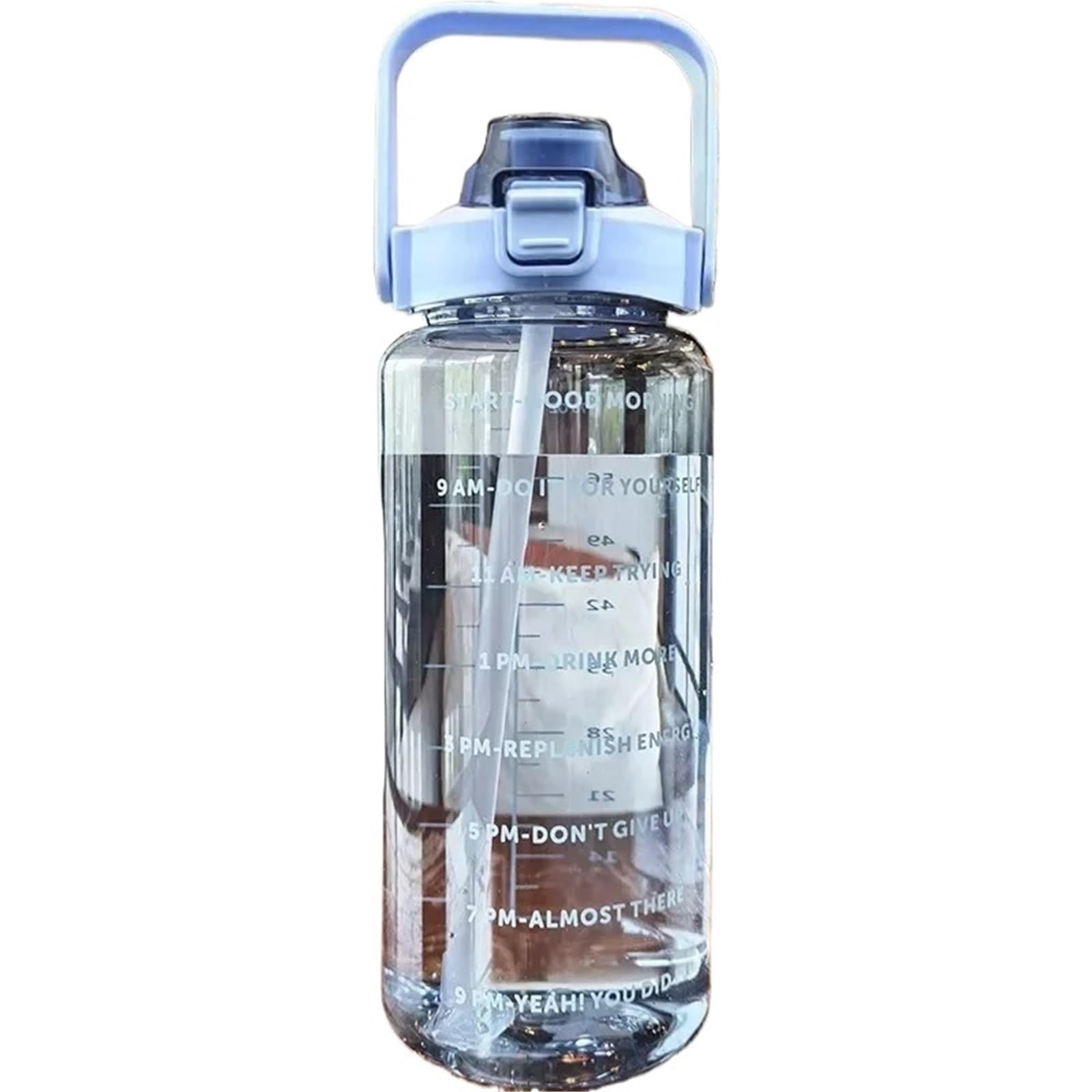 Trinkflasche sport 2-Liter-Trinkbecher aus Kunststoff mit Strohhalm, großem Fassungsvermögen und Zeitanzeige for Outdoor-Sportarten für den Außenbereich(Blue)