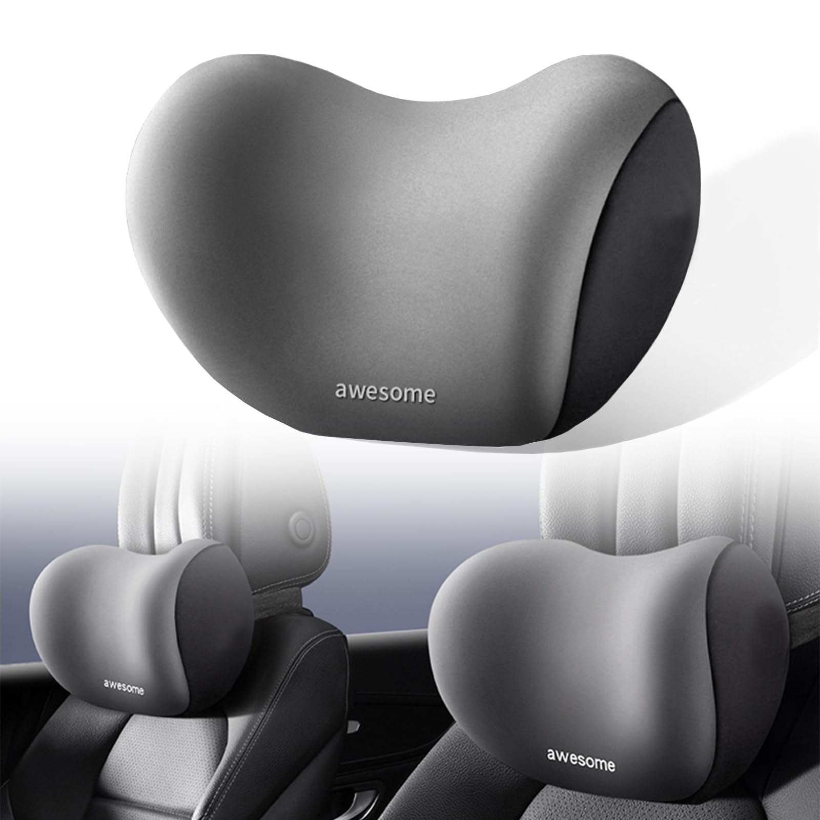 AIXIMA Reposacabezas Coche, Reposacabezas para Asiento De Coche, Espuma ViscoeláStica y Funda ExtraíBle Transpirable para Conducir, Jugar, Asiento de Oficina (Gris)