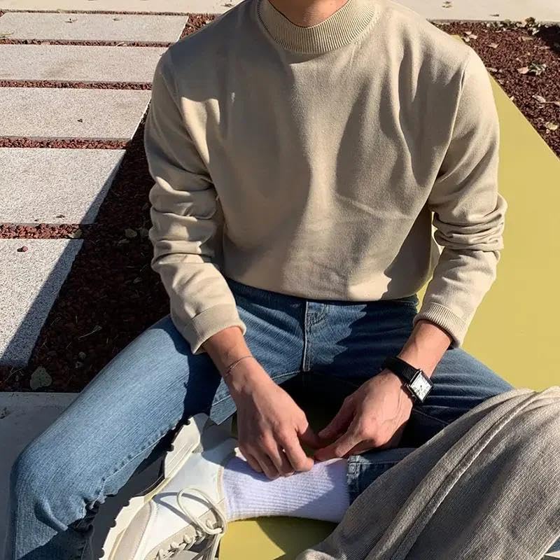 Solid- Half Turtleneck Bottoming Sweater Men Long Sleeve Korean Autumn and Winter Casual All-Match Pullover3