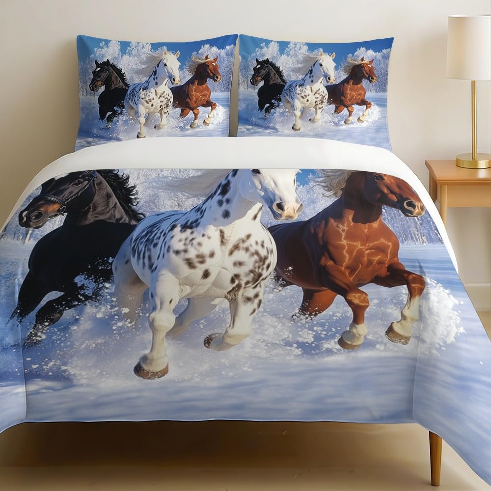 Housse de couette 220 x 240 cm cheval microfibre respirante 2 personnes