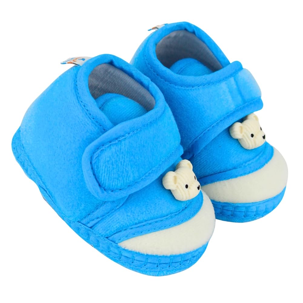 neska moda 6 To 12 Months Baby Boys & Baby Girls Velboa Bear Face Blue,White Hook & Loop Shoe Booties-BT5591-picture-21