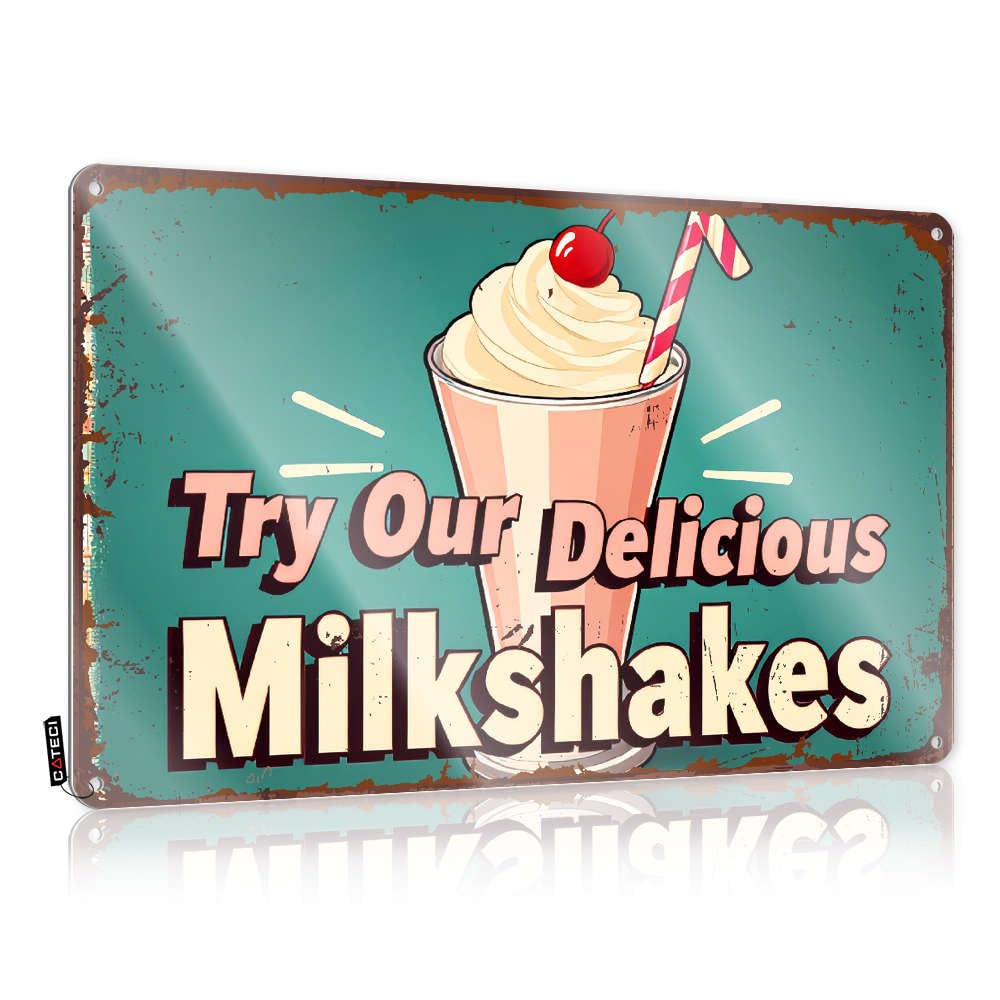 College Dorm Decor Funny Try Our Delicious Milkshakes! Tin Sign Garden Flag Accessories Decor For Man Cave(30X40CM)