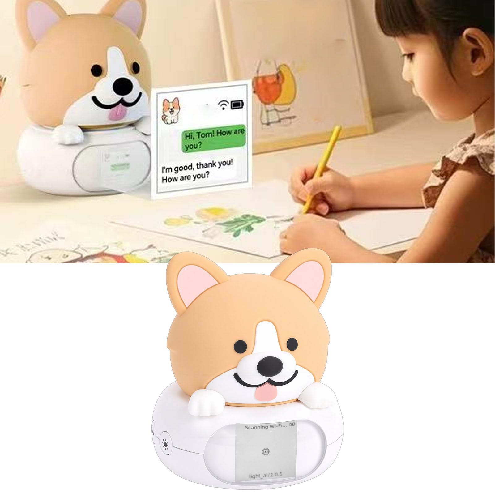 Keenso Compañero de Robot de Escritorio AI, Linda Luz Nocturna con Comandos de Voz, Robot de Chat de Aprendizaje Inteligente para Habitaciones de Niños (Perro)