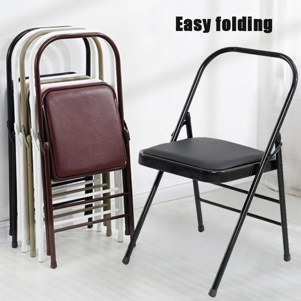 Silla de yoga plegable para Iyengar, silla auxiliar antideslizante para flexibilidad y entrenamiento de fuerza, perfecta para equilibrio y paradas de manos, color marrón