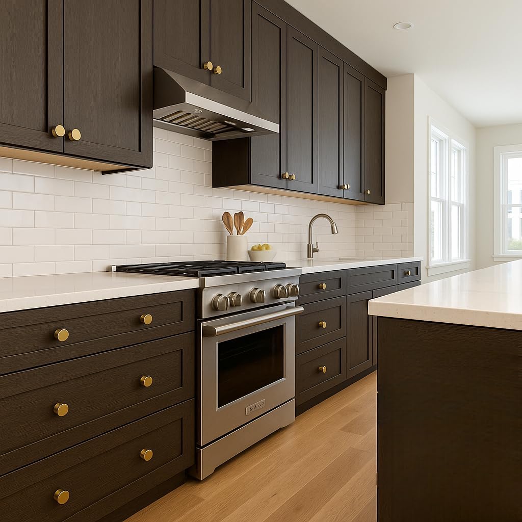 QCAA Solid Brass Kitchen Drawer Knob, 1-1/8", Knurled, for Dresser and Furniture Cupboard Wardrobe, Brushed Brass, 6 Pack, Made in Taiwan