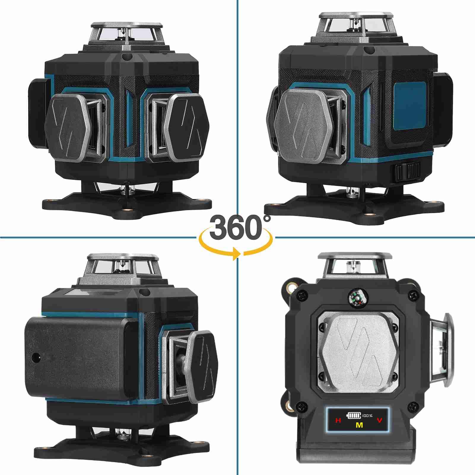Nivel láser de 16 líneas con autonivelación, ligero, portátil, con haz láser verde, soporte giratorio de 360° y trípode, para la colocación de azulejos en interiores.