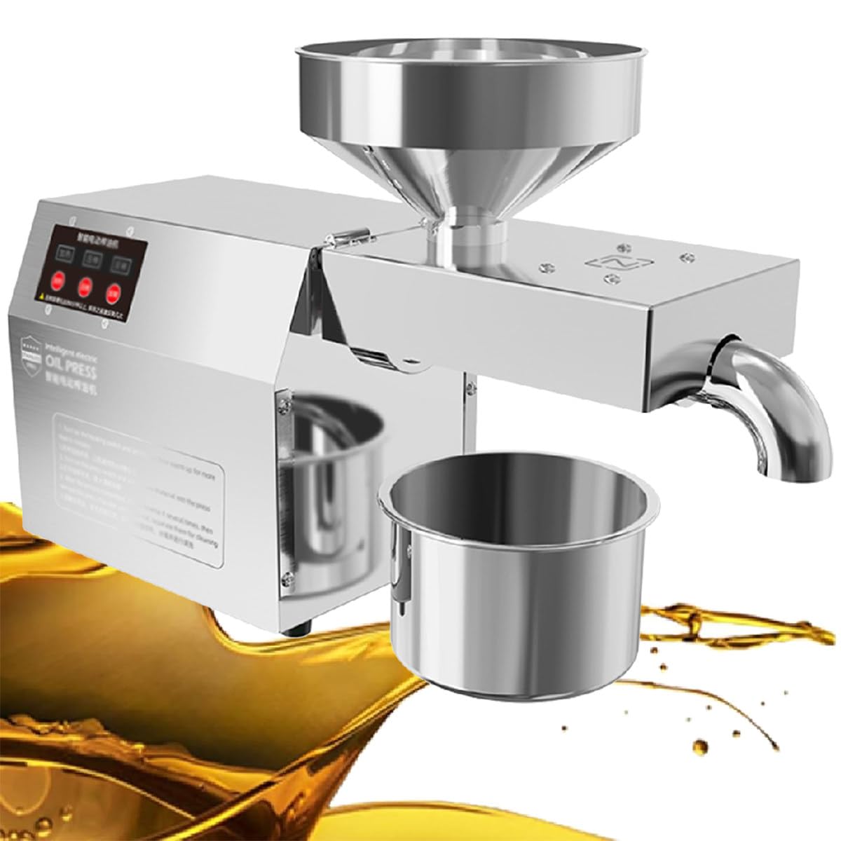 MYUYEE Electric Oil Expeller Presser,Automatic Press Machine,Stainless Steel Cold Hot, For Flaxseed Peanut Hemp Seeds Sesame