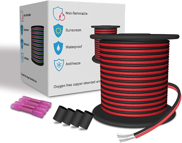 LEADTOPS 20M 22AWG 65.5FT Extension Wire Tinned Copper 2 Conductors Cord Electric Red&Black Stranded Line for 12V DC 3528 5050 2835 Single Color LED Strip/Bulbs/Lamps