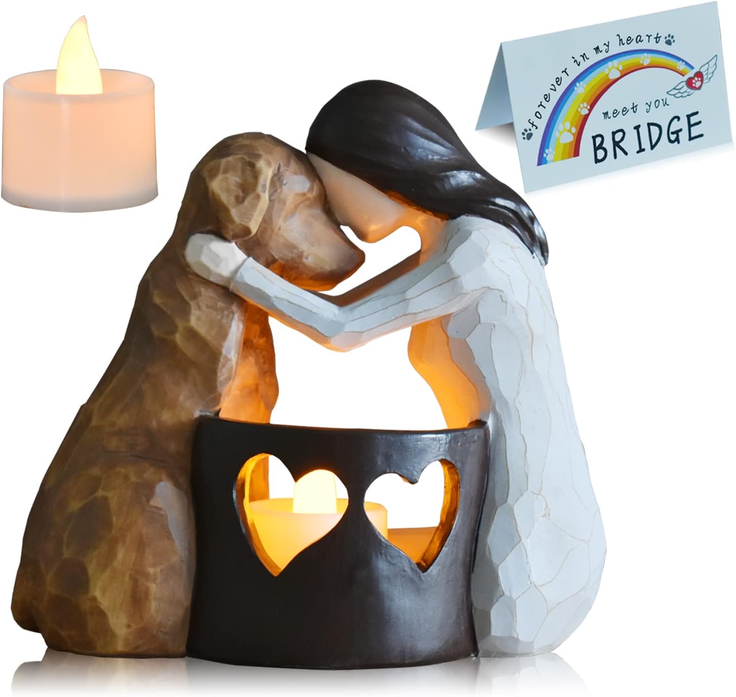 Hand-painted pet memorial candle holder with angel figure