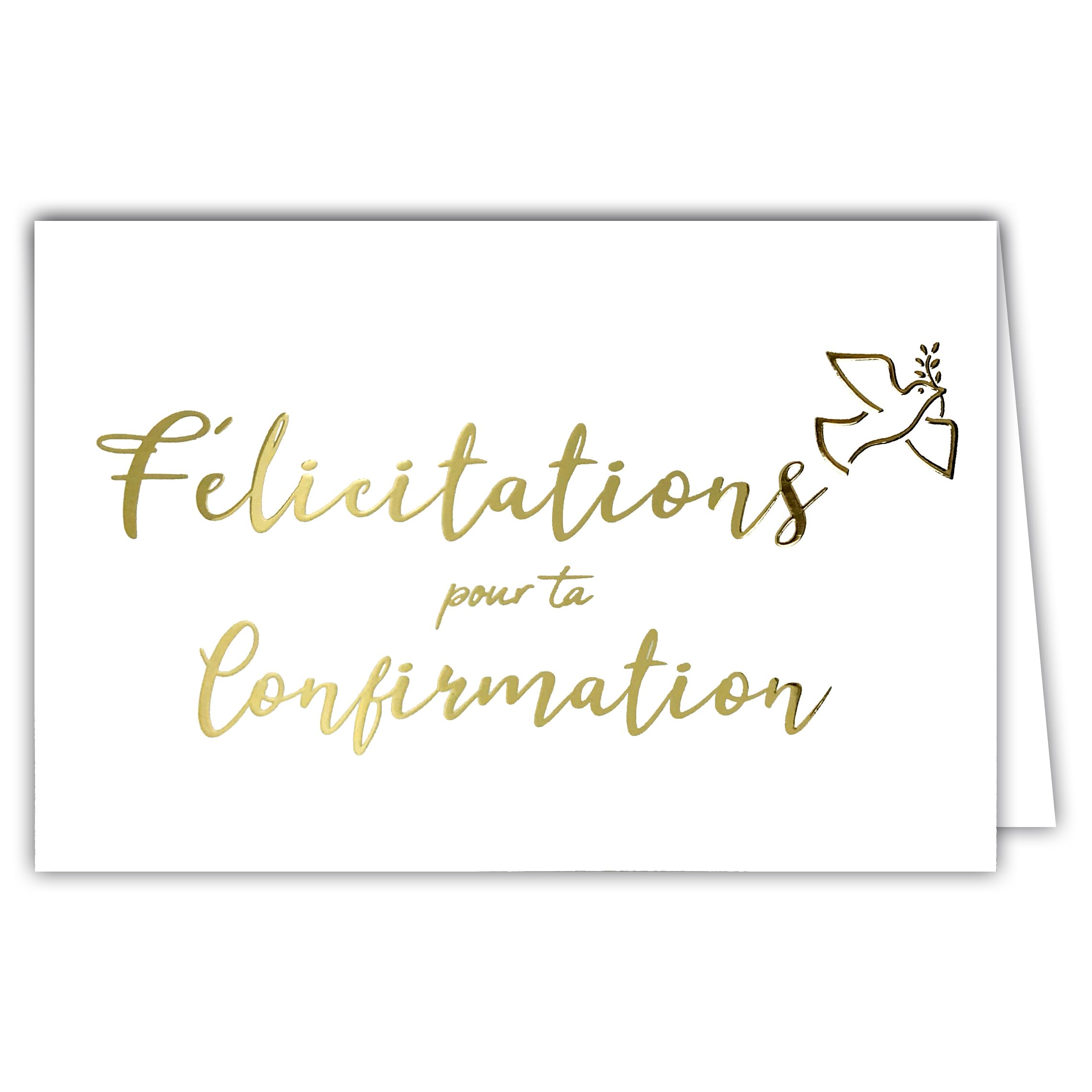 68-6504 Congratulations on Confirmation Card for Men and Women Christian Catholic Dove of Peace Holy Spirit Shiny Gold with White Envelope Size 12 x 17.5 cm Made in France