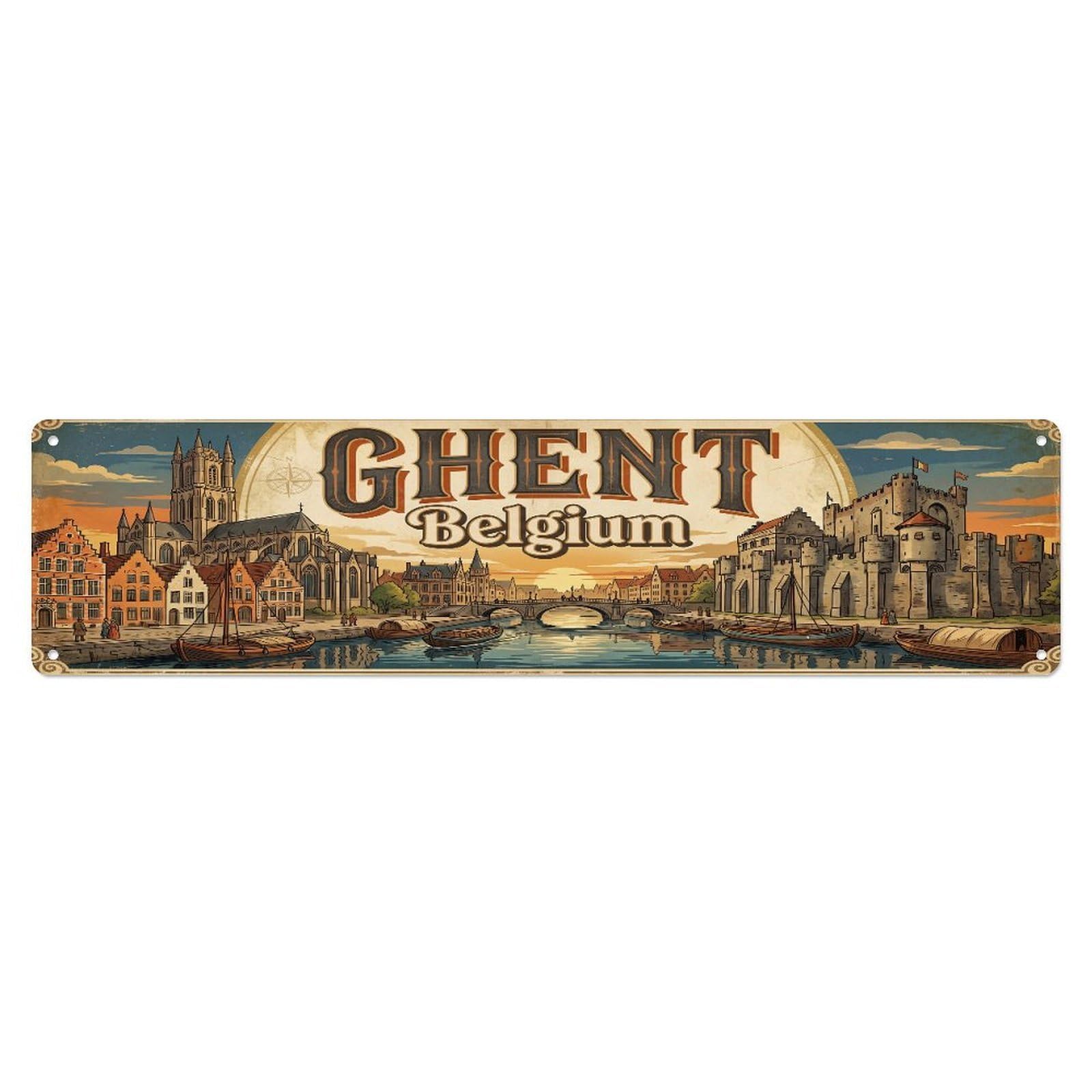 Tgrcjimh Style Metal Tin Sign Retro Travel Ghent Belgium